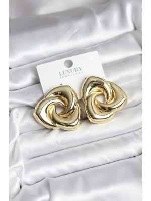 ® Pirinç Gold Renk Geometrik Vintage Kadın Küpe