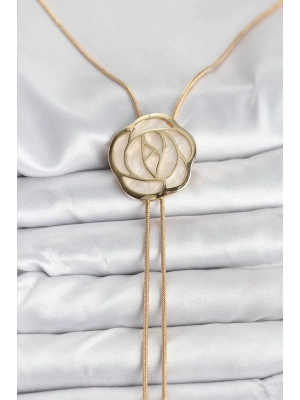 ® Pirinç Gold Renk Gül Model Asansörlü Kadın Kolye