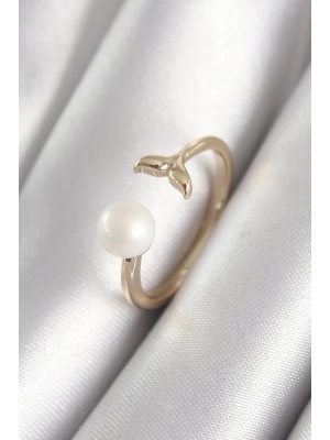 ® Pirinç Gold Renk İnci Top Figür Balık Kuyruğu Model Kadın Yüzük