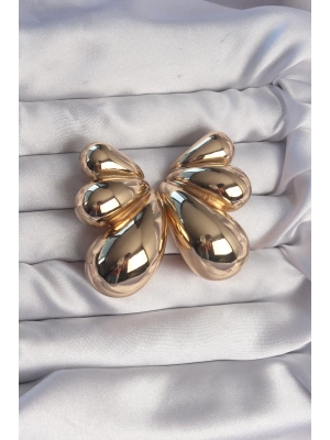 ® Pirinç Gold Renk İri Bombeli Kelebek Küpe