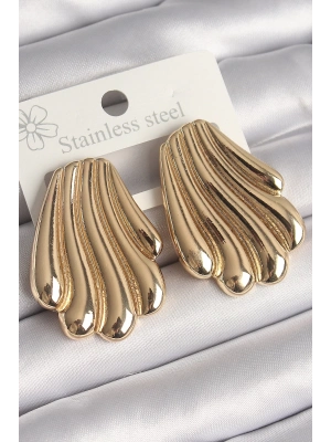 ® Pirinç Gold Renk İşlemeli İstirdye Model Kadın Küpe