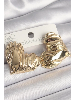 ® Pirinç Gold Renk İşlemeli Kalp Model Kadın Küpe