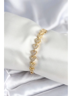 ® Pirinç Gold Renk Kalp Model Kadın Bileklik
