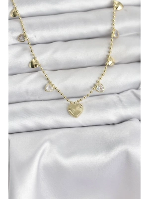 ® Pirinç Gold Renk Kalp Model Kadın Kolye
