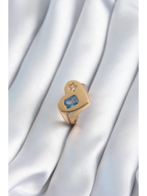 ® Pirinç Gold Renk Kalp Model Zirkon Taş Yıldız Detay Kadın Yüzük