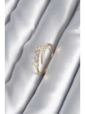 ® Pirinç Gold Renk Kalp Zirkon Taş Detay Kadın Yüzük