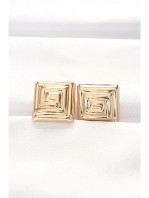 ® Pirinç Gold Renk Kare Form Küpe