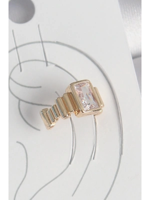 ® Pirinç Gold Renk Kare Zirkon Taşlı Kadın Kıkırdak Küpe