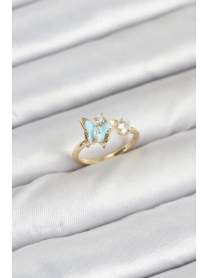 ® Pirinç Gold Renk Kelebek Model Kadın Yüzük