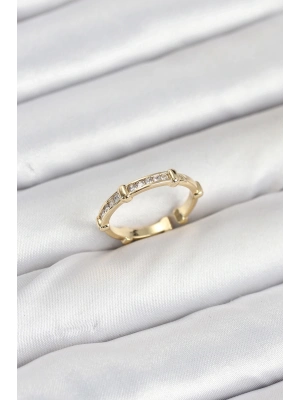 ® Pirinç Gold Renk Kemik Model Zirkon Taşlı Kadın Yüzük