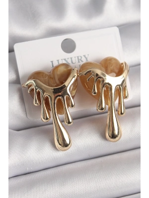 ® Pirinç Gold Renk Krem Sedefli Akan Kalp Model Kadın Küpe