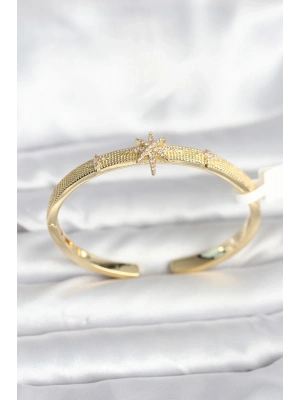 ® Pirinç Gold Renk Kutup Yıldızı Model Kadın Kelepçe Bileklik