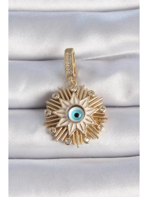 ® Pirinç Gold Renk Nazar Boncuklu Saçaklı Yıldız Figür Ajda Charm