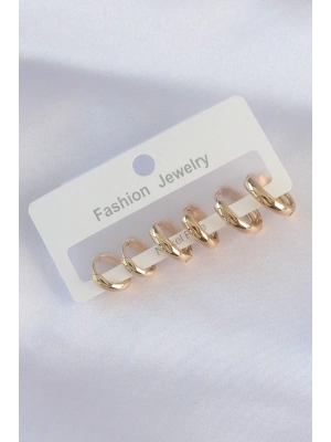 ® Pirinç Gold Renk Oval Bombeli Küpe Seti