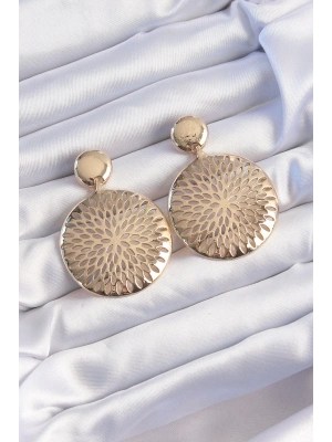 ® Pirinç Gold Renk Oval İşlemeli Küpe