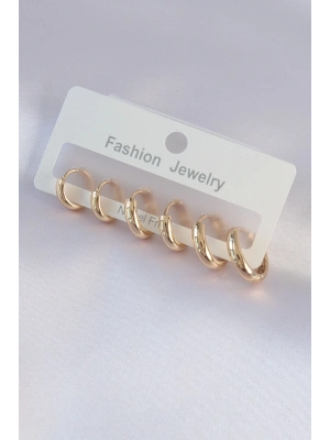 ® Pirinç Gold Renk Oval Küpe Seti