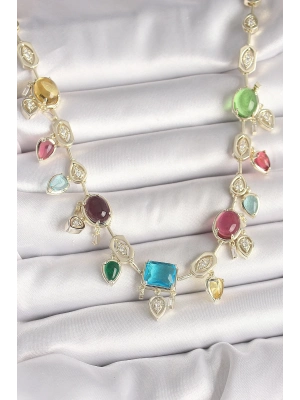 ® Pirinç Gold Renk Renli Zirkon Taşlı VIP Seri Kadın Kolye