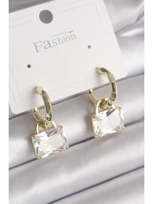 ® Pirinç Gold Renk Sallantı Zirkon Taşlı Çanta Model Kadın Küpe