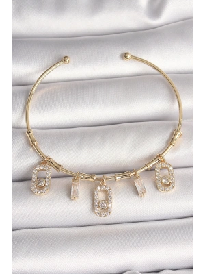 ® Pirinç Gold Renk Sallantı Zirkon Taşlı Messika Figür Charm Kadın Bileklik