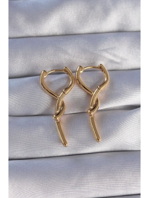 ® Pirinç Gold Renk Sarmal Çubuk Tasarımlı Uzun Küpe