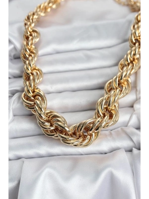 ® Pirinç Gold Renk Sarmal Halat Model Kadın Kolye