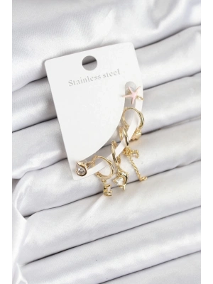 ® Pirinç Gold Renk Set Küpe