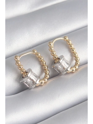 ® Pirinç Gold Renk Top Model Gümüş Renk Zirkon Taşlı Kadın Küpe