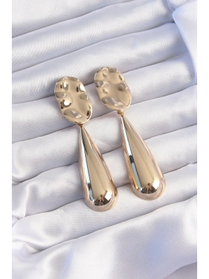 ® Pirinç Gold Renk Uzun Bombeli Ezme Plaka Küpe