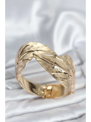 ® Pirinç Gold Renk Yaprak Model Kadın Bileklik