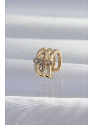 ® Pirinç Gold Renk Yonca Earcuff Küpe