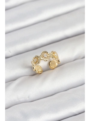 ® Pirinç Gold Renk Yonca Model Kadın Yüzük