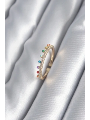 ® Pirinç Gold Renk Zirkon Taş Detay Kadın Yüzük