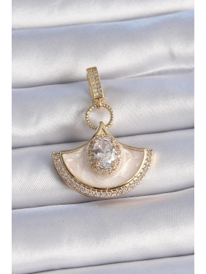 ® Pirinç Gold Renk Zirkon Taş Detaylı Beyaz Mineli Ajda Charm