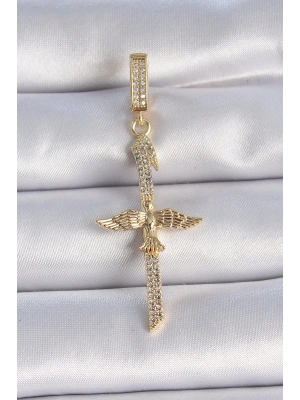 ® Pirinç Gold Renk Zirkon Taş Detaylı Elif Model Anka Kuşu Figür Ajda Charm