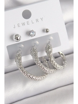 ® Pirinç Gold Renk Zirkon Taş Detaylı Halka Yılan Model Kadın Küpe Seti