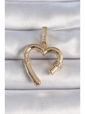 ® Pirinç Gold Renk Zirkon Taş Detaylı Kalp Figür Ajda Charm