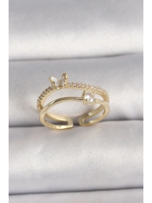 ® Pirinç Gold Renk Zirkon Taş Detaylı Kelebek Figür Ayarlanabilir Yüzük