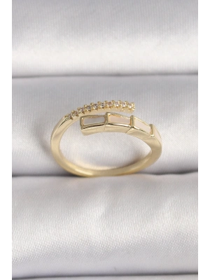 ® Pirinç Gold Renk Zirkon Taş Detaylı Yılan Model Ayarlanabilir Yüzük