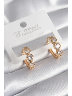 ® Pirinç Gold Renk Zirkon Taşı Kalp Detay Kadın Küpe