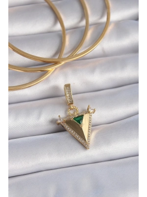 ® Pirinç Gold Renk Zirkon Taşlı 3D Üçgen Model Ajda Charm