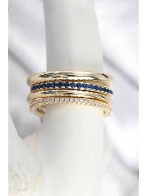 ® Pirinç Gold Renk Zirkon Taşlı 4Lü Kadın Yüzük