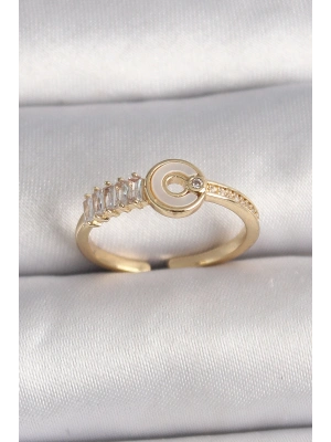 ® Pirinç Gold Renk Zirkon Taşlı Ayarlanabilir Kadın Yüzük