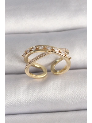 ® Pirinç Gold Renk Zirkon Taşlı Ayarlanabilir Kadın Yüzük