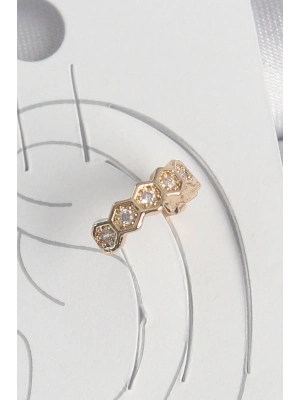 ® Pirinç Gold Renk Zirkon Taşlı Bal Peteği Model Kadın Kıkırdak Küpe