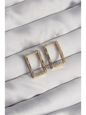 ® Pirinç Gold Renk Zirkon Taşlı Dikdörtgen Model Seranay Küpe