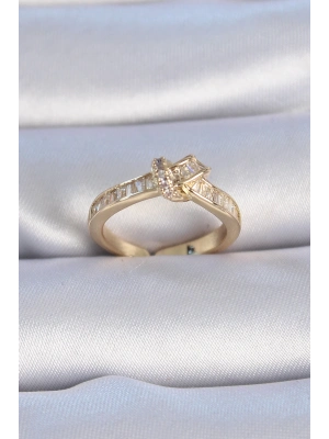 ® Pirinç Gold Renk Zirkon Taşlı Düğüm Model Kadın Yüzük