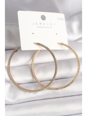 ® Pirinç Gold Renk Zirkon Taşlı Halka Model Kadın Küpe