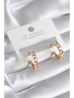 ® Pirinç Gold Renk Zirkon Taşlı Halka Model Kadın Küpe