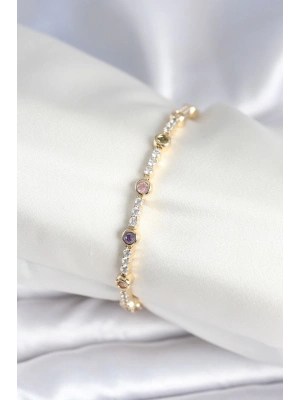 ® Pirinç Gold Renk Zirkon Taşlı Kadın Bileklik