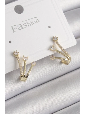 ® Pirinç Gold Renk Zirkon Taşlı Kadın Küpe